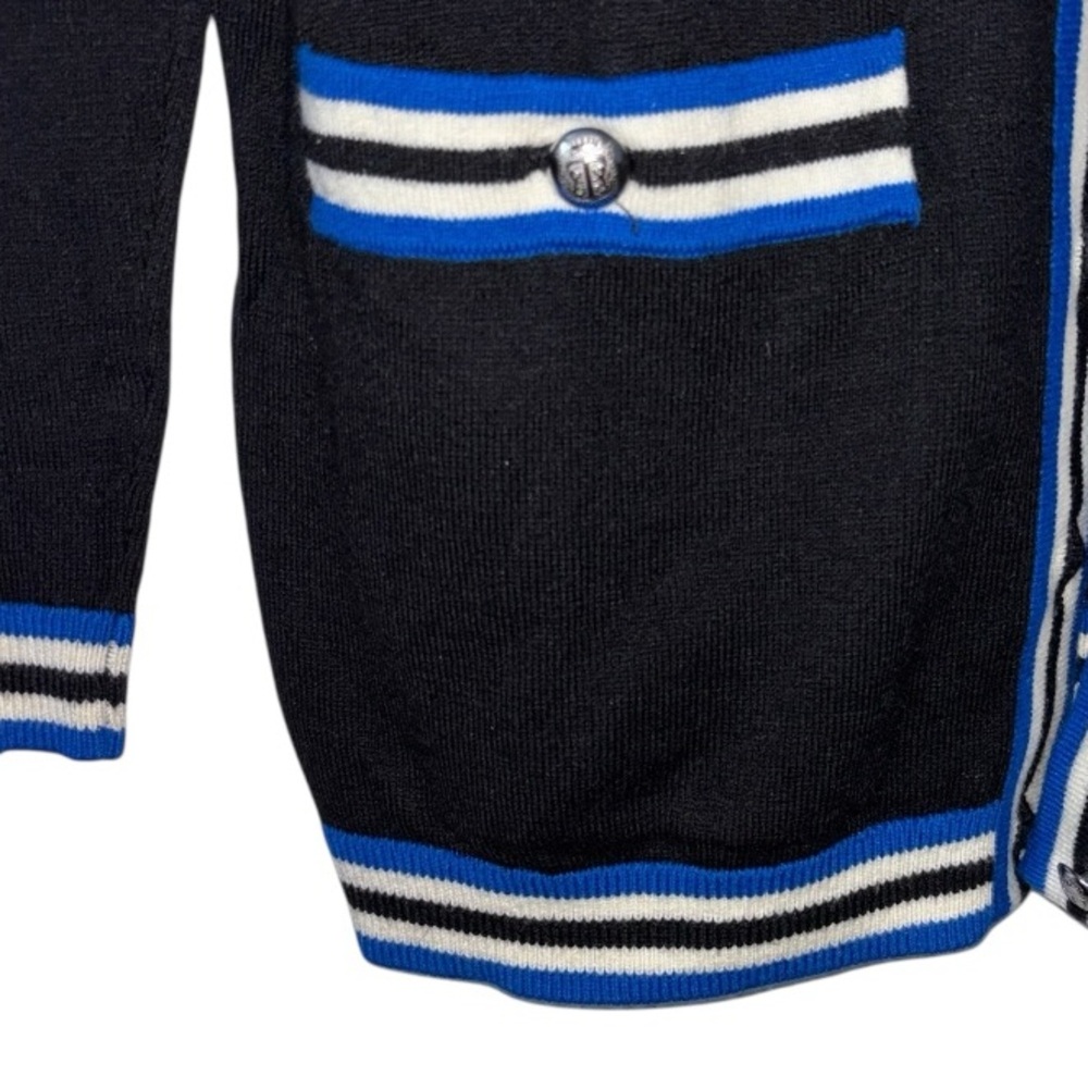 Talbots Black Cardigan with Blue/White Stripes, P2P:19”, L:26.5” - Picture 7 of 10